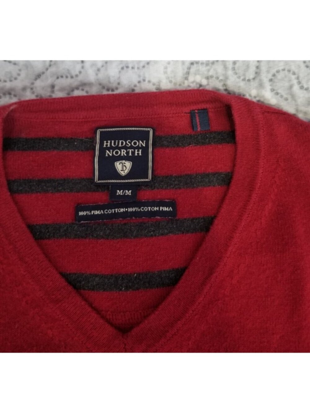 Hudson North Men's Pima Cotton Red V-Neck Sweater Size Medium - Picture 3 of 7